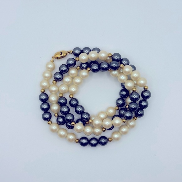 MONET CREAM FAUX PEARL HEMATITE BEAD NECKLACE GOLD TONE - Picture 5 of 5